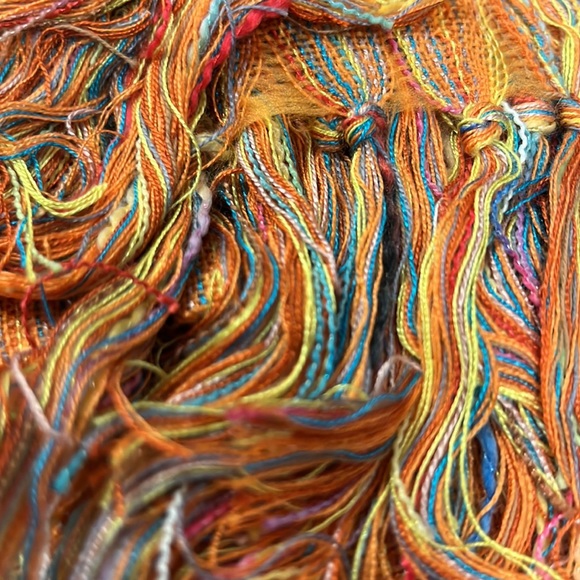 Hand woven rayon textured orange & multicolor fringe Scarf pashmina wrap - Picture 4 of 4